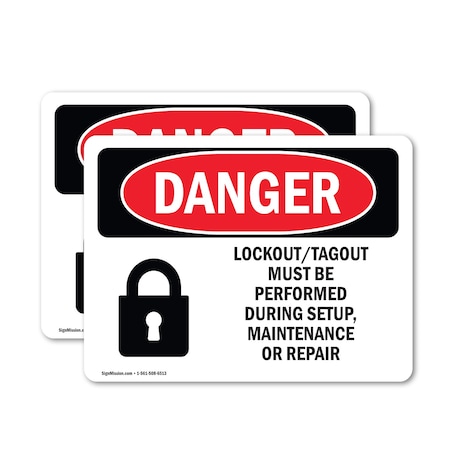 Signmission Lockout Tagout Setup Maintenance Repair Danger Sign, Vinyl Decal, 24in W x 18in L, 2PK OS-2PACK-DS-D-1824-L-1428